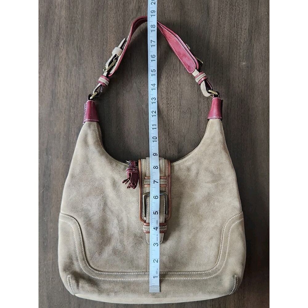 Vintage Coach Hamilton Hobo Shoulder Bag Suede Beige / Burgundy 705S-7472 - Picture 11 of 13